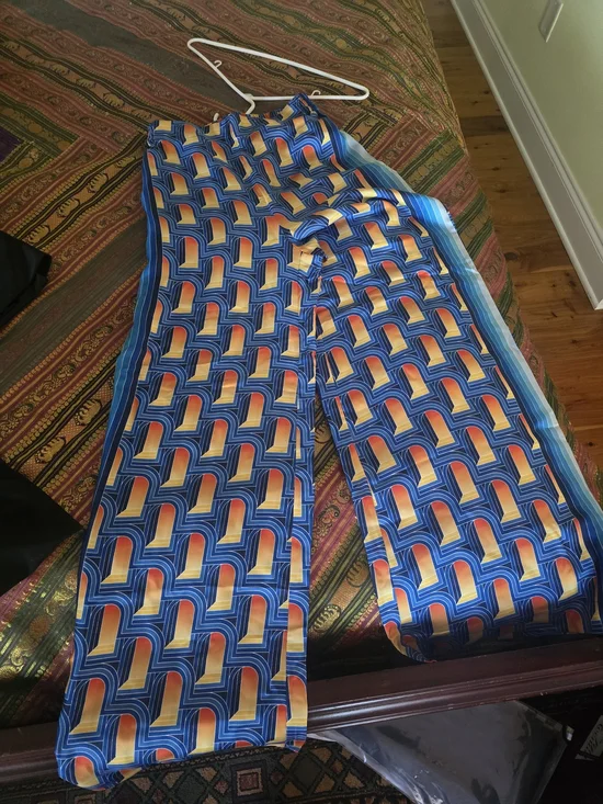 Casablanca L'Arche De Nuit Silk Palazzo Pants, Blue Multicolor (Size 36, US 4) - Picture 4 of 5